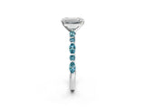 White gold Emerald Cut Diamond Ring with Marquise and Round with Blue Topaz side stone Side Stones and Four-Prong Setting_38