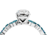 White gold Emerald Cut Diamond Ring with Marquise and Round with Blue Topaz side stone Side Stones and Four-Prong Setting_41
