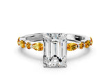 White gold Emerald Cut Diamond Ring with Marquise and Round with Citrine side stone Side Stones and Four-Prong Setting_12