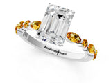 White gold Emerald Cut Diamond Ring with Marquise and Round with Citrine side stone Side Stones and Four-Prong Setting_25