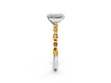 White gold Emerald Cut Diamond Ring with Marquise and Round with Citrine side stone Side Stones and Four-Prong Setting_26