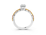 White gold Emerald Cut Diamond Ring with Marquise and Round with Citrine side stone Side Stones and Four-Prong Setting_27