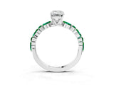 White gold Emerald Cut Diamond Ring with Marquise and Round with Emerald side stone Side Stones and Four-Prong Setting_51
