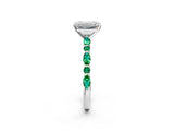 White gold Emerald Cut Diamond Ring with Marquise and Round with Emerald side stone Side Stones and Four-Prong Setting_62