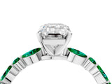 White gold Emerald Cut Diamond Ring with Marquise and Round with Emerald side stone Side Stones and Four-Prong Setting_64