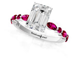White gold Emerald Cut Diamond Ring with Marquise and Round with Garnet side stone Side Stones and Four-Prong Setting_13