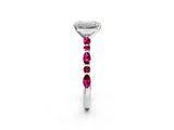 White gold Emerald Cut Diamond Ring with Marquise and Round with Garnet side stone Side Stones and Four-Prong Setting_14