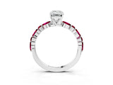 White gold Emerald Cut Diamond Ring with Marquise and Round with Garnet side stone Side Stones and Four-Prong Setting_15