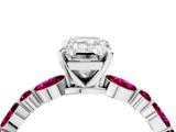White gold Emerald Cut Diamond Ring with Marquise and Round with Garnet side stone Side Stones and Four-Prong Setting_28