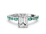 White gold Emerald Cut Diamond Ring with Marquise and Round with Green Sapphire side stone Side Stones and Four-Prong Setting_12