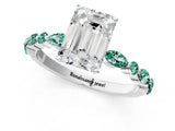 White gold Emerald Cut Diamond Ring with Marquise and Round with Green Sapphire side stone Side Stones and Four-Prong Setting_13