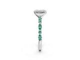 White gold Emerald Cut Diamond Ring with Marquise and Round with Green Sapphire side stone Side Stones and Four-Prong Setting_2