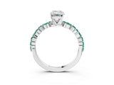 White gold Emerald Cut Diamond Ring with Marquise and Round with Green Sapphire side stone Side Stones and Four-Prong Setting_3