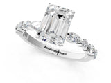 White gold Emerald Cut Diamond Ring with Marquise and Round with Moissanite side stone Side Stones and Four-Prong Setting_37