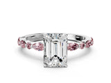 White gold Emerald Cut Diamond Ring with Marquise and Round with Morganite side stone Side Stones and Four-Prong Setting_12