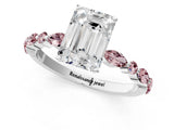 White gold Emerald Cut Diamond Ring with Marquise and Round with Morganite side stone Side Stones and Four-Prong Setting_25