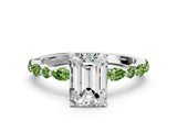 White gold Emerald Cut Diamond Ring with Marquise and Round with Peridot side stone Side Stones and Four-Prong Setting_11