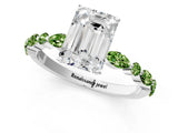 White gold Emerald Cut Diamond Ring with Marquise and Round with Peridot side stone Side Stones and Four-Prong Setting_13