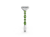 White gold Emerald Cut Diamond Ring with Marquise and Round with Peridot side stone Side Stones and Four-Prong Setting_2