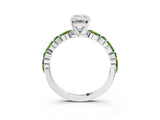 White gold Emerald Cut Diamond Ring with Marquise and Round with Peridot side stone Side Stones and Four-Prong Setting_3