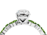 White gold Emerald Cut Diamond Ring with Marquise and Round with Peridot side stone Side Stones and Four-Prong Setting_4