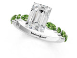 White gold Emerald Cut Diamond Ring with Marquise and Round with Peridot side stone Side Stones and Four-Prong Setting_7