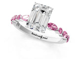 White gold Emerald Cut Diamond Ring with Marquise and Round with Pink Sapphire side stone Side Stones and Four-Prong Setting_13