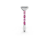 White gold Emerald Cut Diamond Ring with Marquise and Round with Pink Sapphire side stone Side Stones and Four-Prong Setting_2