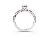 White gold Emerald Cut Diamond Ring with Marquise and Round with Pink Sapphire side stone Side Stones and Four-Prong Setting_3