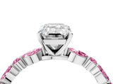 White gold Emerald Cut Diamond Ring with Marquise and Round with Pink Sapphire side stone Side Stones and Four-Prong Setting_4