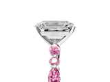 White gold Emerald Cut Diamond Ring with Marquise and Round with Pink Sapphire side stone Side Stones and Four-Prong Setting_5