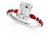 White gold Emerald Cut Diamond Ring with Marquise and Round with Ruby side stone Side Stones and Four-Prong Setting_37