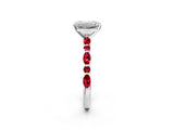 White gold Emerald Cut Diamond Ring with Marquise and Round with Ruby side stone Side Stones and Four-Prong Setting_38