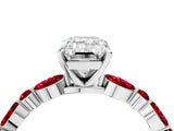 White gold Emerald Cut Diamond Ring with Marquise and Round with Ruby side stone Side Stones and Four-Prong Setting_52