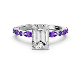 White gold Emerald Cut Diamond Ring with Marquise and Round with Tanzanite side stone Side Stones and Four-Prong Setting_12