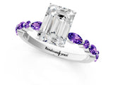 White gold Emerald Cut Diamond Ring with Marquise and Round with Tanzanite side stone Side Stones and Four-Prong Setting_13