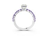 White gold Emerald Cut Diamond Ring with Marquise and Round with Tanzanite side stone Side Stones and Four-Prong Setting_15