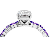 White gold Emerald Cut Diamond Ring with Marquise and Round with Tanzanite side stone Side Stones and Four-Prong Setting_16