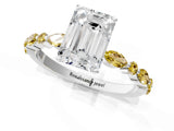 White gold Emerald Cut Diamond Ring with Marquise and Round with Yellow Sapphire side stone Side Stones and Four-Prong Setting_25