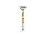White gold Emerald Cut Diamond Ring with Marquise and Round with Yellow Sapphire side stone Side Stones and Four-Prong Setting_26