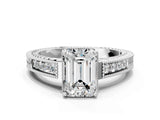 White gold Emerald Cut Diamond Ring with Milgrain Pavé Band and Four-Prong Setting_37