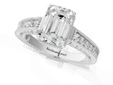 White gold Emerald Cut Diamond Ring with Milgrain Pavé Band and Four-Prong Setting_38