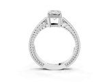 White gold Emerald Cut Diamond Ring with Milgrain Pavé Band and Four-Prong Setting_41