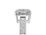 White gold Emerald Cut Diamond Ring with Milgrain Pavé Band and Four-Prong Setting_43