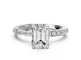 Silver 1.00 Carat D VS1 Emerald Diamond Pavé Engagement Ring with Round Accents and Prong Setting