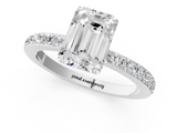 Silver 1.00 Carat D VS1 Emerald Diamond Pavé Engagement Ring with Round Accents and Prong Setting