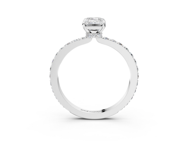 Silver 1.00 Carat D VS1 Emerald Diamond Pavé Engagement Ring with Round Accents and Prong Setting