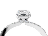 Silver 1.00 Carat D VS1 Emerald Diamond Pavé Engagement Ring with Round Accents and Prong Setting