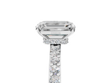 Silver 1.00 Carat D VS1 Emerald Diamond Pavé Engagement Ring with Round Accents and Prong Setting