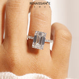 Silver 1.00 Carat D VS1 Emerald Diamond Pavé Engagement Ring with Round Accents and Prong Setting